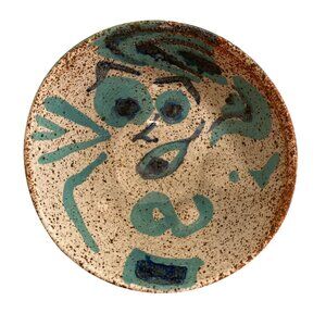 Whimsical Art Pottery Bowl With Abstract Illustrated Face